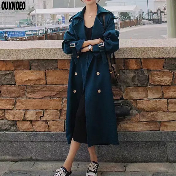 Роскошный женский длинный Тренч, французская элегантная Корейская Повседневная Свободная куртка, 2022 тонкий дождевик, осенняя одежда, Женск...