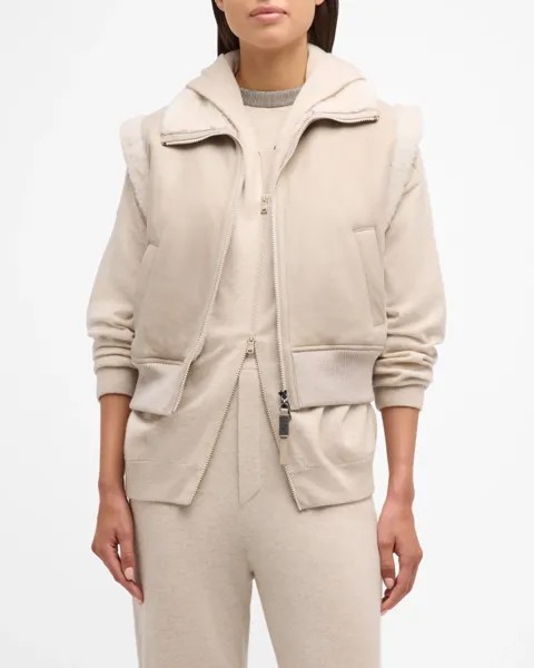 Жилет из овчины с отделкой Monili Brunello Cucinelli, цвет C1365 Oat