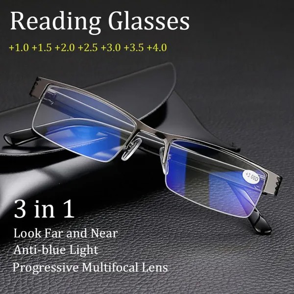 Регулируемое зрение Бифокальный переход Фотохромные прогрессивные очки для чтения Мультифокальные очки