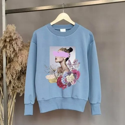 Свитшот PIVOT, силуэт свободный, средней длины, открытые плечи, размер L-XL, голубой