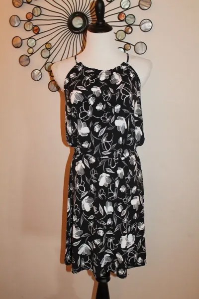 Женское черно-белое платье с цветочным принтом Banana Republic, размер XS