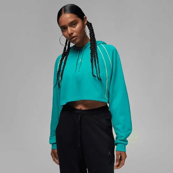 Толстовка W J SPORT CROP FLEECE HOODY Jordan, цвет Emerald/Valerian Blau/Limette