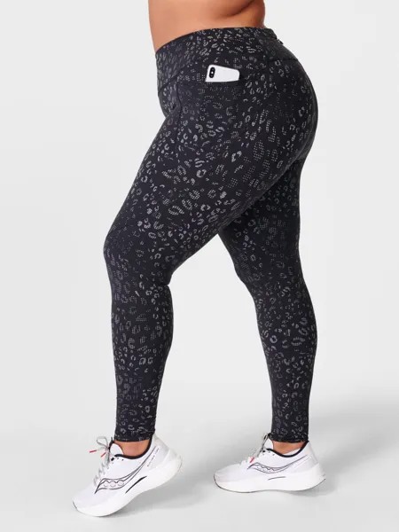 Леггинсы для спортзала со светоотражающими эффектами Sweaty Betty, черный с леопардовым принтом