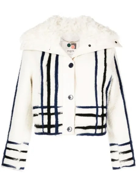 Ports 1961 клетчатая шуба из шерпы, нейтральный цвет