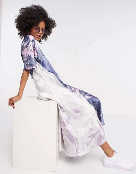 Атласное платье миди с мраморным принтом Weekday-Многоцветный