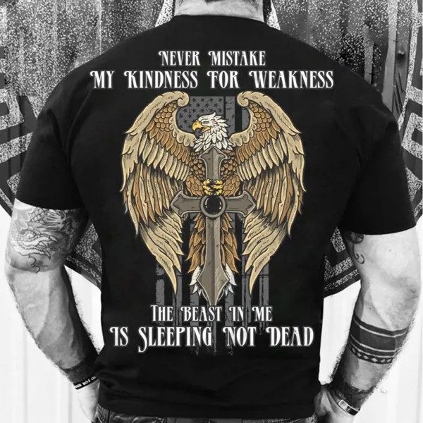 Мужская винтажная хлопковая футболка с принтом Kindness Eagle Cross