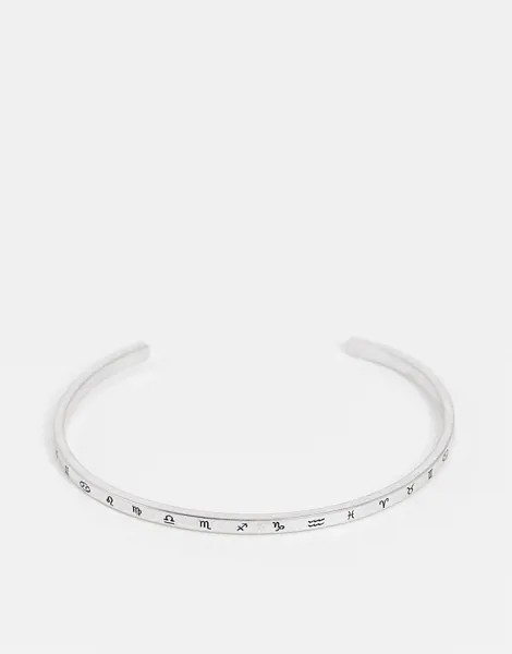Серебристый узкий браслет-манжета с небесным узором ASOS DESIGN-Серебряный
