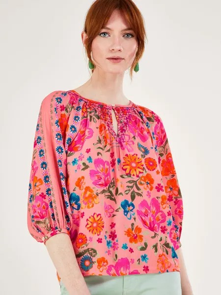 Блузка Alina с цветочным принтом и сборками Monsoon, коралловый/мульти