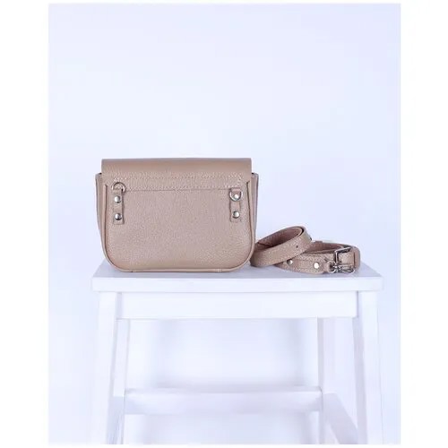 Женская поясная сумка из натуральной кожи бежевая A016 beige mini grain Divalli