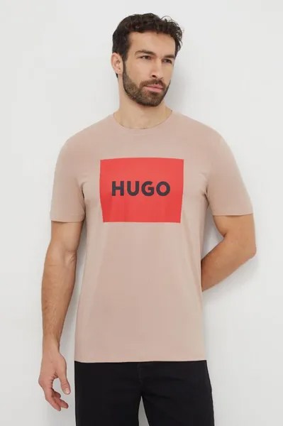 Хлопковая футболка Hugo, бежевый