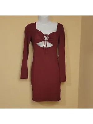 ALMOST FAMOUS Womens Maroon Tie At Bodice Long Sleeve Short Dress Juniors S