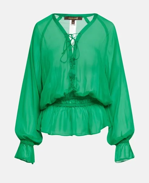 Шелковая блузка Roberto Cavalli, зеленый