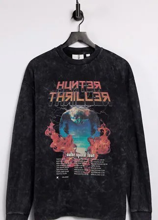 Лонгслив в стиле oversized с принтом и эффектом кислотной стирки от комплекта COLLUSION Unisex-Черный цвет