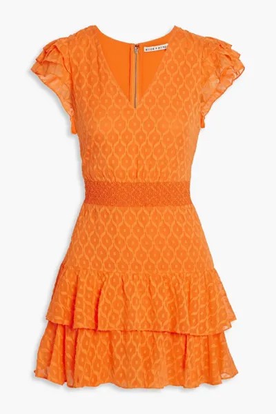 Платье мини Markita со сборками fil-купе из смесового шелка и хлопка ALICE + OLIVIA, оранжевый
