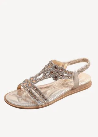 Женские Soft Soled Slip On Rhinestone Flowers Comfy Сандалии