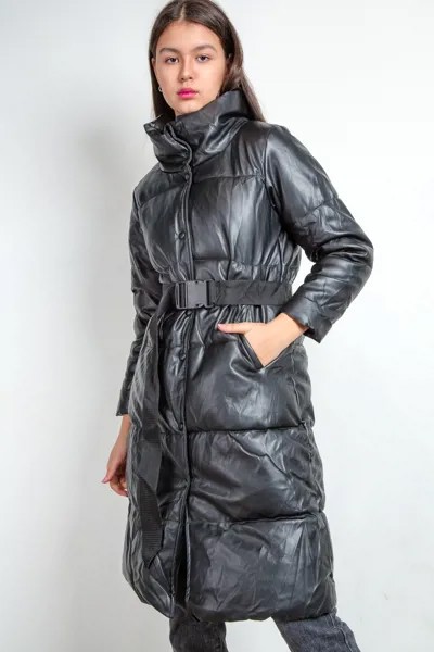 Пальто женское к/з AFTF BASIC M2205 + ремень (L, Черный)