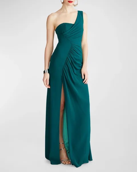 Креповое платье Verdianna на одно плечо со сборками Halston, цвет Lowden Green