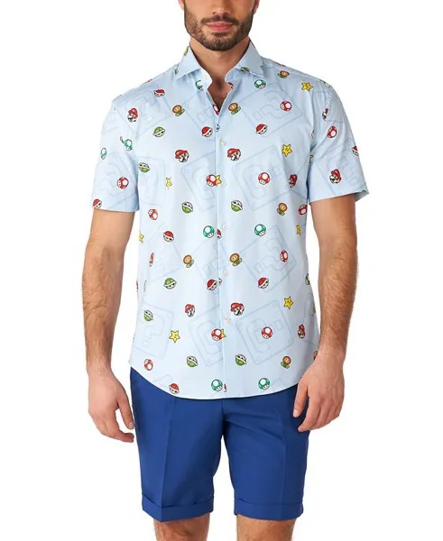 Мужская рубашка с коротким рукавом с рисунком Super Mario Icons OppoSuits, синий