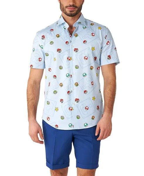 Мужская рубашка с коротким рукавом с рисунком Super Mario Icons OppoSuits, синий