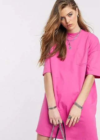 Ярко-розовое платье-футболка в стиле oversized с карманом ASOS DESIGN Tall-Розовый