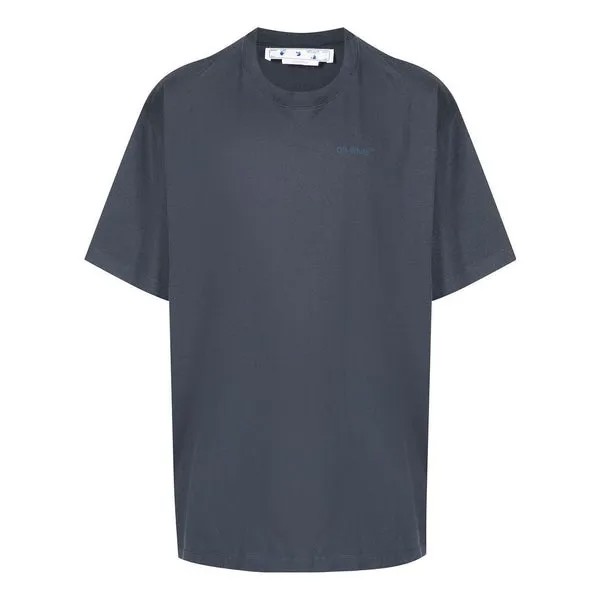 Футболка Men's OFF-WHITE Stripe Printing Short Sleeve Loose Fit Navy Blue T-Shirt, мультиколор
