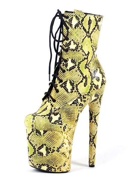 Milanoo Women's Python Lace Up Platform Sky High Heel Ankle Boots Yellow