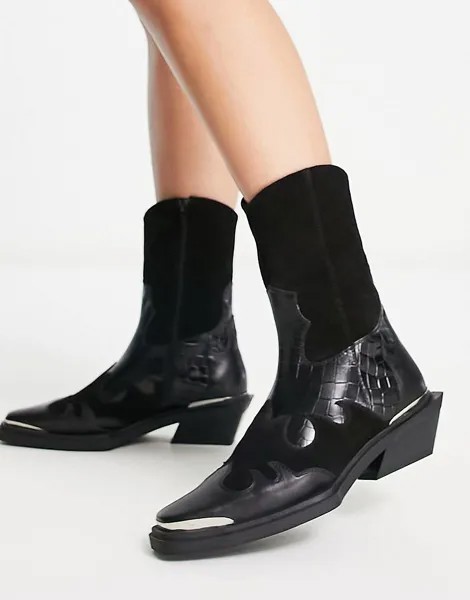Черные кожаные ботинки в стиле вестерн ASOS DESIGN Avika