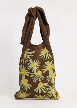Вязаная в стиле кроше сумка-тоут через плечо с ретро-дизайном с подсолнухами ASOS DESIGN-Разноцветный