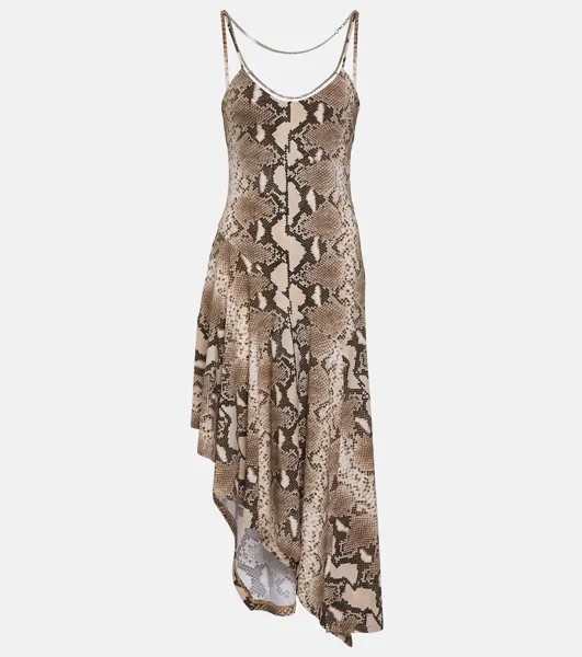 Платье миди асимметричного кроя со змеиным принтом STELLA MCCARTNEY, коричневый