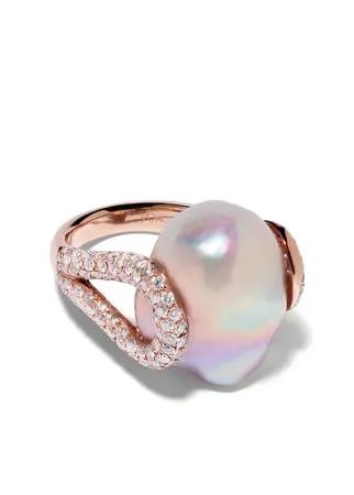 Yoko London кольцо из розового золота с жемчугом и бриллиантами