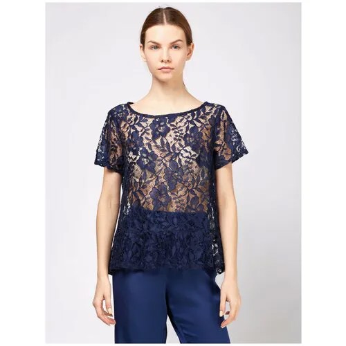 Блуза  Omero, повседневный стиль, короткий рукав, полупрозрачная, размер 44, синий