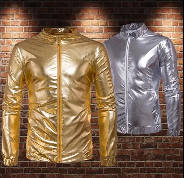 Модная приталенная рубашка для мужчин, золотистая и серебристая Глянцевая Свободная рубашка большого размера с воротником, металлические ...