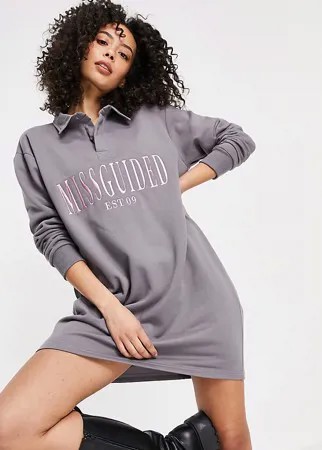 Темно-серое платье-футболка с вышивкой Missguided Tall Rugby-Серый