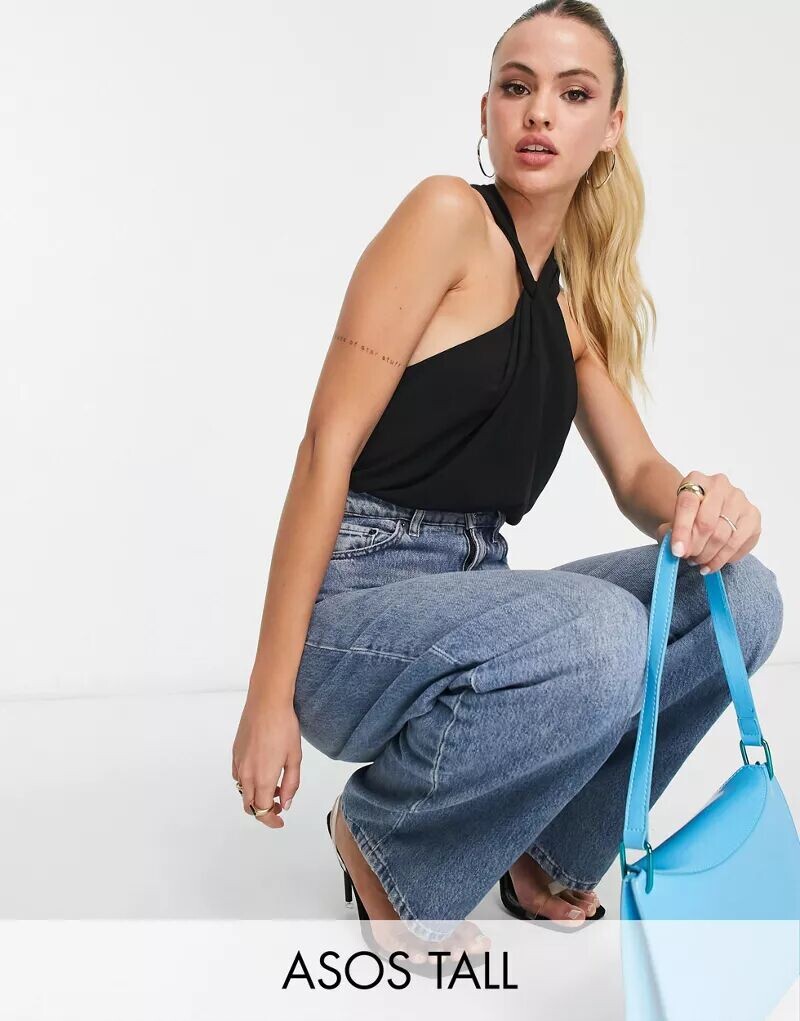 Черное боди с узлом на спине ASOS DESIGN Tall