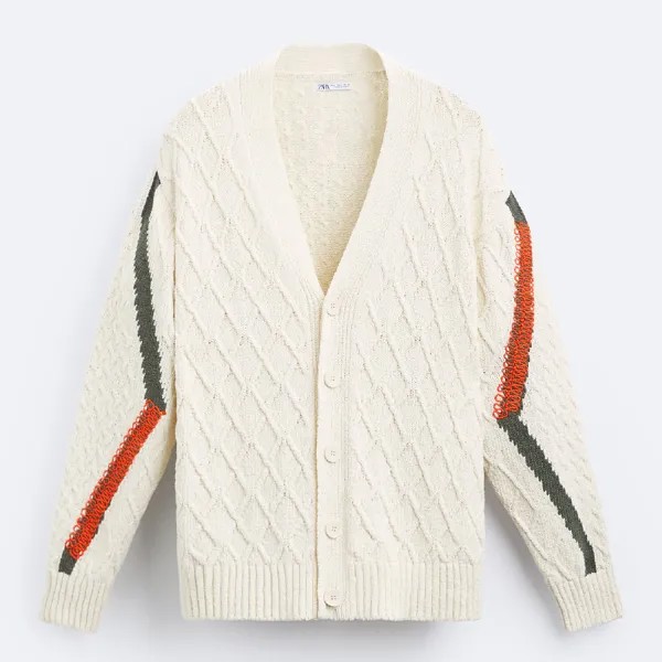 Текстурный кардиган из ткани ZARA, кремовый