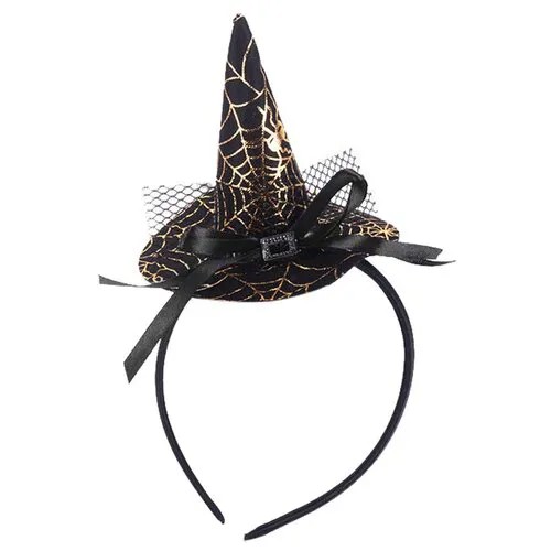 Карнавальный ободок Riota на Хэллоуин Шляпа ведьмы с паутиной, черный/золотой