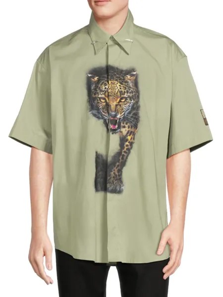 Рубашка с заниженными плечами и графическим рисунком Roberto Cavalli, цвет Sage