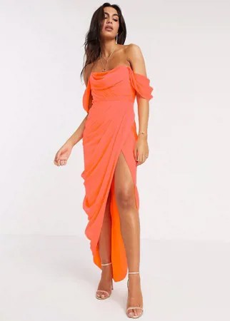 Мягкое драпированное платье-бандо макси ASOS DESIGN-Оранжевый цвет