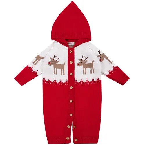 Комбинезон детский с капюшоном Amarobaby Pure Love Christmas Deer, бежевый, вязаный, 50% шерсть 50% пан., размер 74