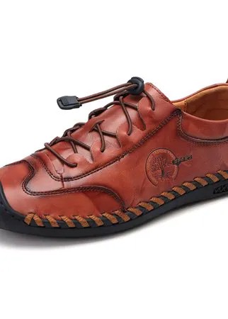 Мужские повседневные кожаные туфли с нескользящей эластичной кружевной подошвой Soft с ручной вышивкой