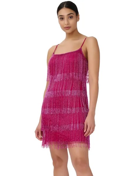 Мини-платье Adrianna Papell с бахромой из бисера, малиновый цвет
