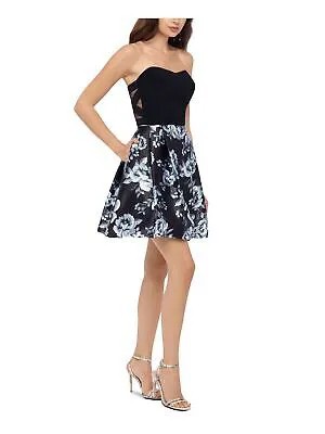 Женское черное прозрачное мини-платье без бретелек BLONDIE с цветочным принтом для юниоров 3