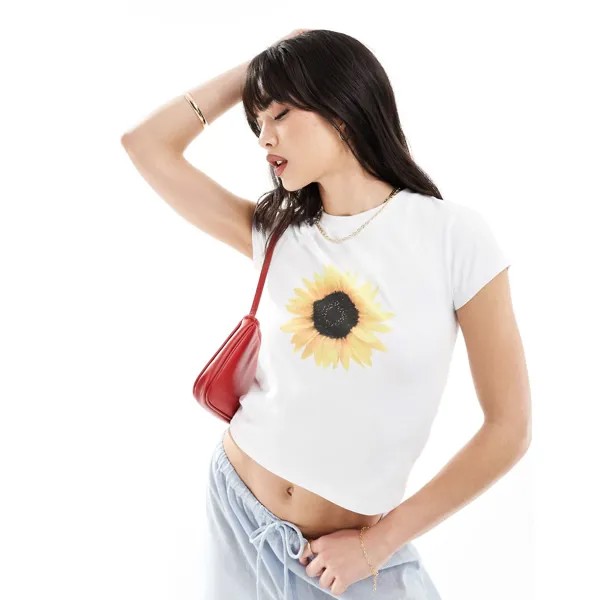 Футболка Asos Design With Sunflower Graphic, белый