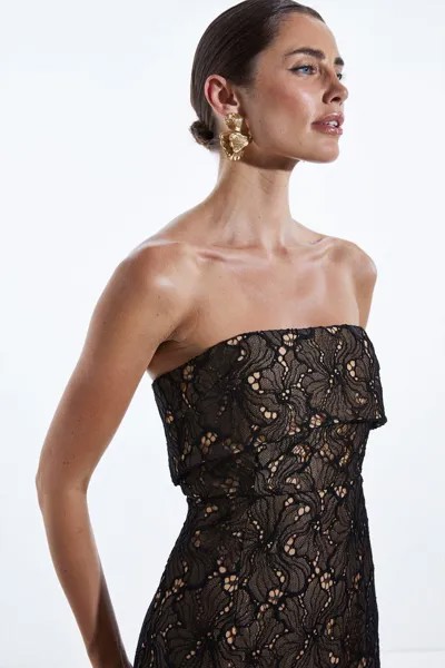 Кружевное тканое платье миди-бандо Karen Millen, черный