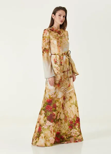Кремовое шелковое платье макси с цветочным принтом Zimmermann