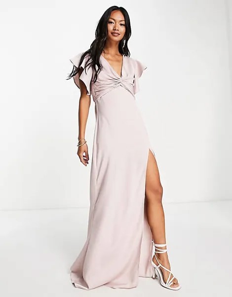Розовое платье макси с закрученным передом TFNC Bridesmaid