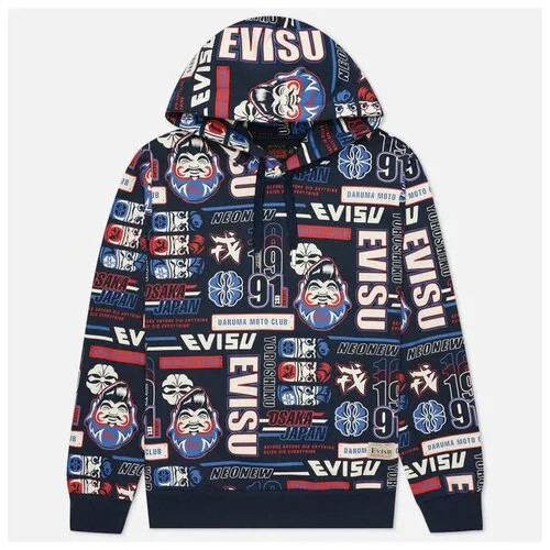 Мужская толстовка Evisu All Over Daruma And Slogan Print Hoodie синий, Размер S