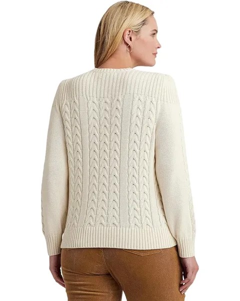 Свитер LAUREN Ralph Lauren Plus Size Cable-Knit Puff Sleeve Sweater, цвет Mascarpone Cream