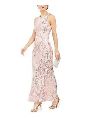 VINCE CAMUTO Женское розовое вечернее макси-платье без рукавов с круглым вырезом и пайетками 2