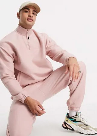 Розовый oversized-свитшот из флиса с короткой молнией от комплекта ASOS DESIGN-Розовый цвет